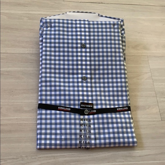 Blue Checkerboard Men’s Long Sleeve Dress Shirt - Picture 6 of 6